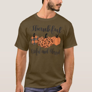 Dankbar Grateful Gesegnet Kariert Leopard Kürbis T T-Shirt