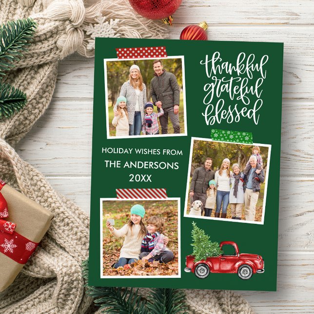 Dankbar Grateful gesegnet Truck Tape Foto Holiday Postkarte (Customize to change your personalized text size or text style.)