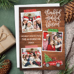 Dankbar Grateful gesegnetes Holz Truck Tape Foto Feiertagskarte<br><div class="desc">Modernes Kalligraphie Skript Dankbar Grateful Grateful 3 Foto Collage Holiday Card beinhaltet Handwerk Tape und Watercolor Vintag Red Truck mit Weihnachtsbaum. Rustikales Land Holz drucken.</div>