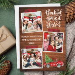 Dankbar Grateful gesegnetes Kariertes Kobold Feiertagskarte<br><div class="desc">Modernes Kalligraphie Skript Dankbar Grateful Grateful 3 Foto Collage Holiday Card beinhaltet Red Buffalo Kariert Handwerk Tape und Watercolor Vintag Red Truck mit Weihnachtsbaum. Rustikales Land Holz drucken.</div>
