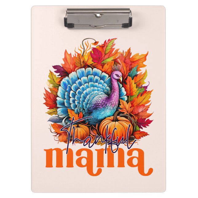 Dankbar Mama Türkei und Herbst Blätter Klemmbrett (Vorderseite)