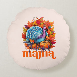 Dankbar Mama Türkei und Herbst Blätter Rundes Kissen