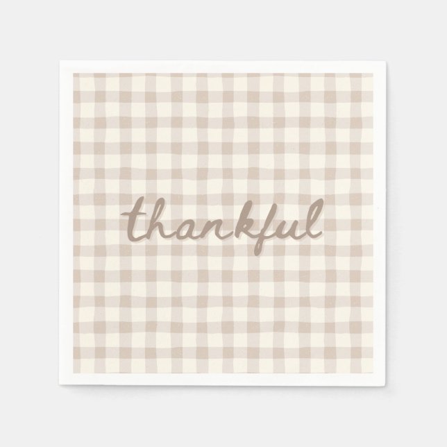 Dankbar Neutral Tan Gingham  Serviette (Vorderseite)
