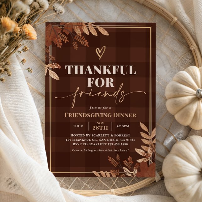 Dankbar Rustic Gold Fall Friendsgiving Dinner Einladung (Von Creator hochgeladen)