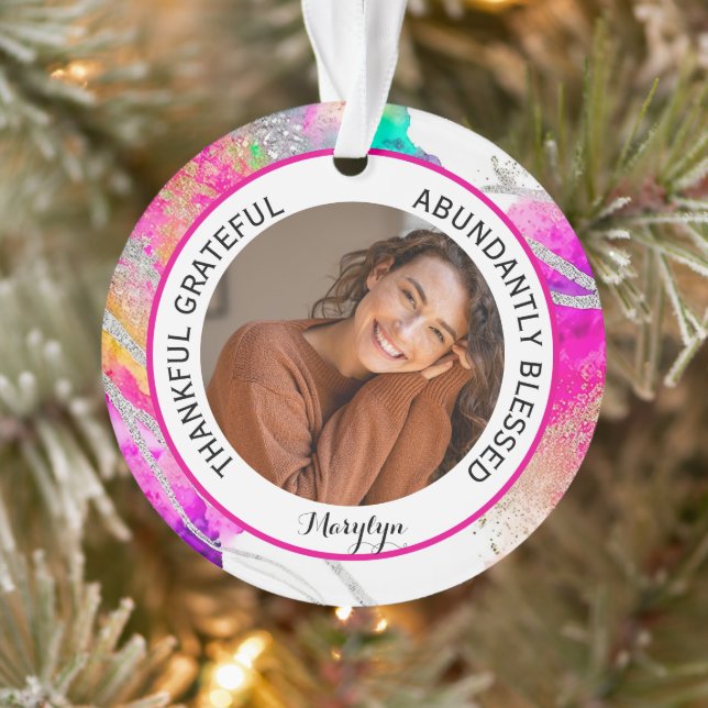 Dankbar, Selig gesegnet Foto Rainbow Ornament (Baum)