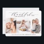 dankbar und gesegnet 3 Foto elegante Familie Feiertagskarte<br><div class="desc">Dankbar und gesegnet Multi-Foto Weihnachtskarte. Mit Aquarell Winterszene Backer.</div>