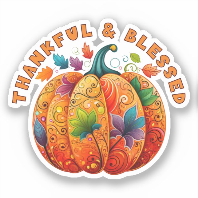 Dankbar und gesegnet Autumn Pumpkin Aufkleber (Vorderseite)