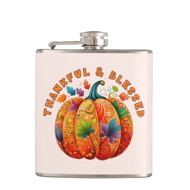 Dankbar und gesegnet Autumn Pumpkin Flachmann (Vorderseite)