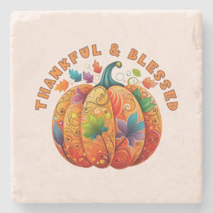 Dankbar und gesegnet Autumn Pumpkin Steinuntersetzer