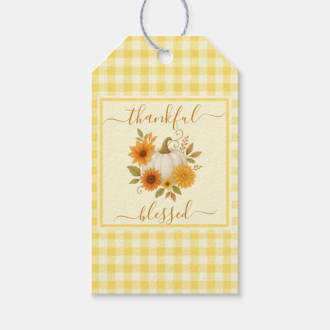 Dankbar und gesegnet Pumpkin | Fall Erntedank Geschenkanhänger (Vorderseite)