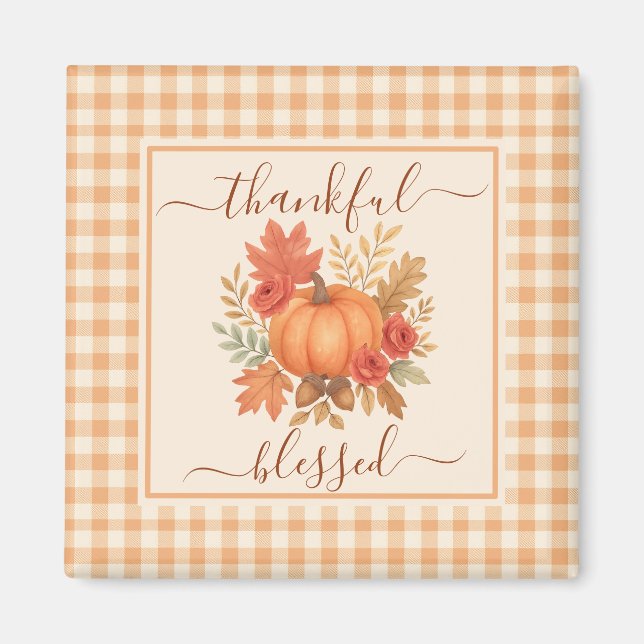 Dankbar und gesegnet Pumpkin | Fall Erntedank Magnet (Vorne)