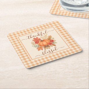 Dankbar und gesegnet Pumpkin   Fall Erntedank Rechteckiger Pappuntersetzer