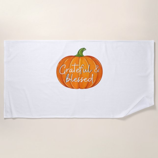 Dankbar und gesegnet - Pumpkin Fall Erntedank Strandtuch (Vorderseite)