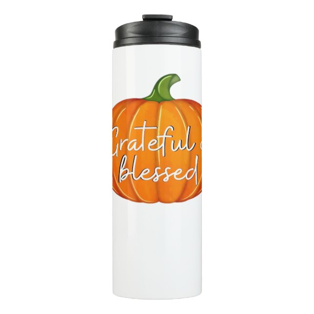 Dankbar und gesegnet - Pumpkin Fall Erntedank Thermosbecher (Vorderseite)