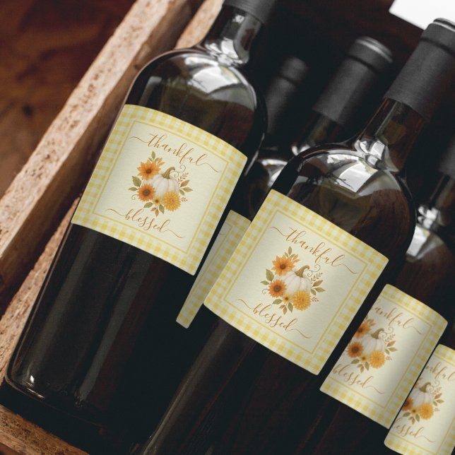 Dankbar und gesegnet Pumpkin | Fall Erntedank Weinetikett (Von Creator hochgeladen)