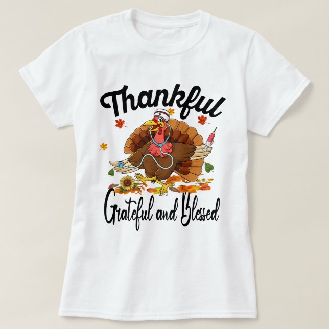 Dankbar und gesegnet Türkei-Krankenschwester T-Shirt (Design vorne)