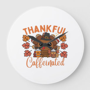 Dankbar Und Koffeinhaltig Lustiger Thanksgiving Ka Große Wanduhr