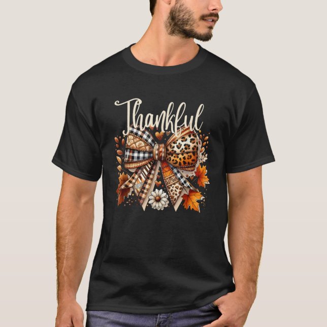 Dankbare Coquette BowThanksgiving Herbstleaves Fa T-Shirt (Vorderseite)