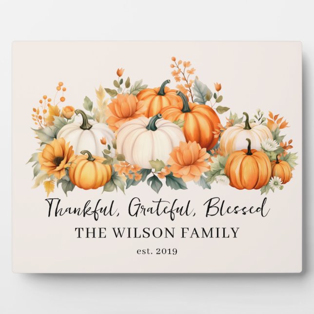 Dankbare Dankbarkeit gesegnet Fall Pumpkin Familie Fotoplatte (Vorderseite)