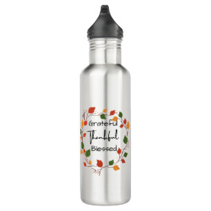 Dankbare Dankbarkeit gesegnete Blätter fallen Chri Edelstahlflasche