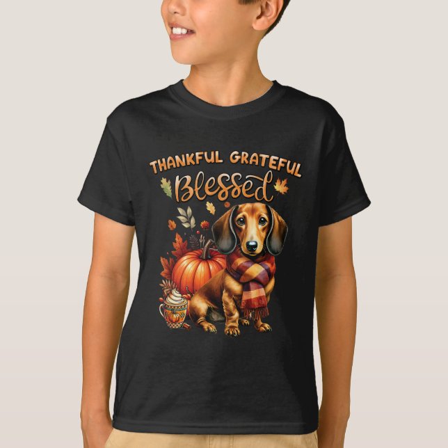Dankbare Dankbarkeit gesegnete Dackel Fall Y'all T-Shirt (Vorderseite)