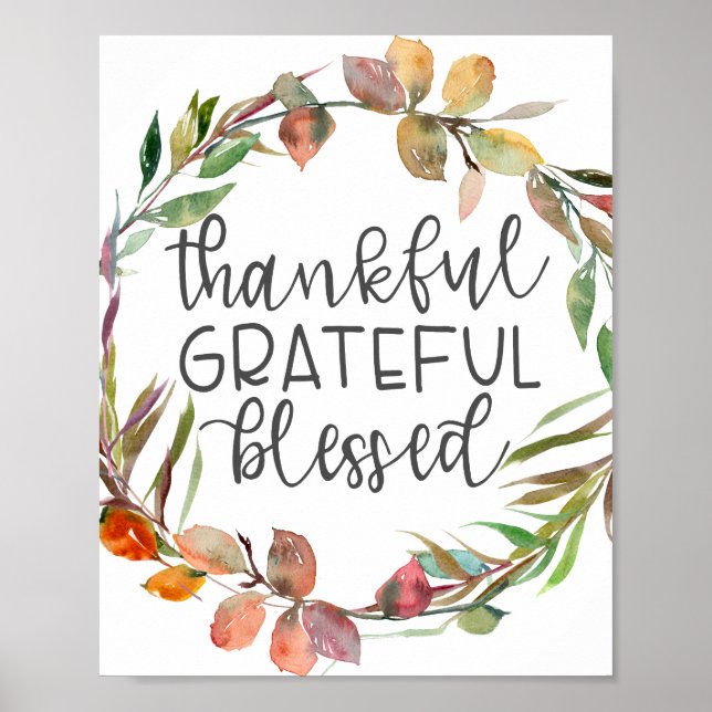 Dankbare Dankbarkeit gesegnete Fall Poster Print (Vorne)