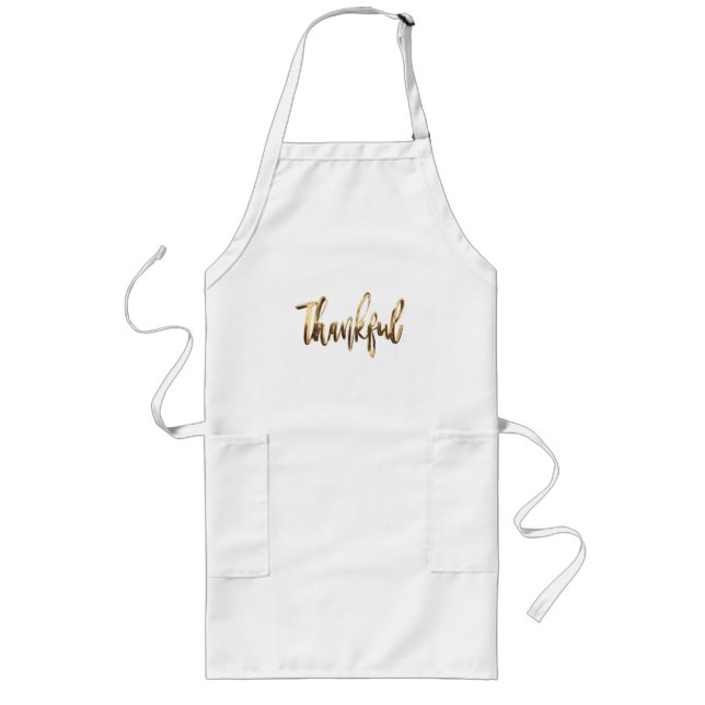Dankbare Elegante Imitate Gold Script Erntedank Lange Schürze (Vorne)