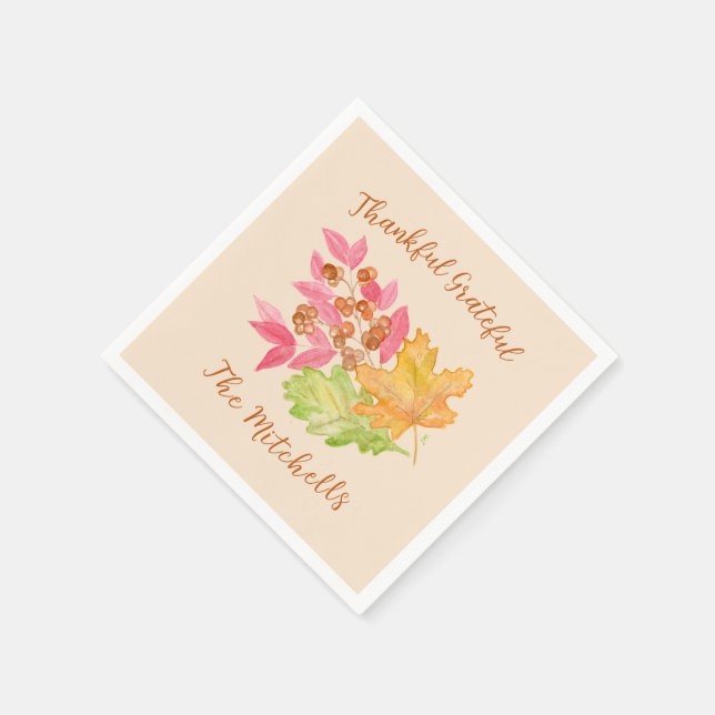 Dankbare, erfreute Herbstblätter und Beeren Papier Serviette (Ecke)