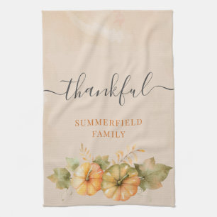 Dankbare Familie Kürbis Thanksgiving Abendessen He Geschirrtuch
