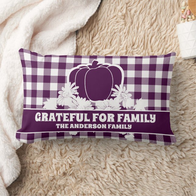 Dankbare Familie Lila Karierten Fall Pumpkin Weing Lendenkissen (Decke)
