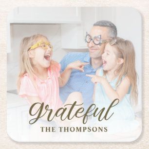 Dankbare Familienfoto Thanksgiving Rechteckiger Pappuntersetzer