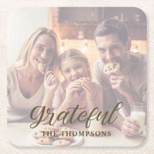 Dankbare Familienfoto Thanksgiving Rechteckiger Pappuntersetzer
