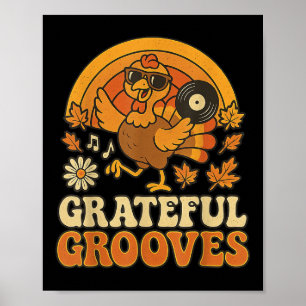 Dankbare Grooves Retro-Erntedankfest Truthahn Herb Poster