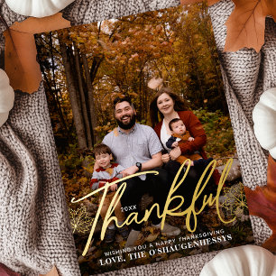 Dankbare Herbstblätter Thanksgiving Familienfoto Folien Feiertagskarte