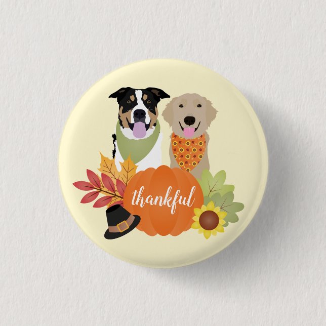 Dankbare Hunde Erntedank Harvest Pumpkins Button (Vorderseite)