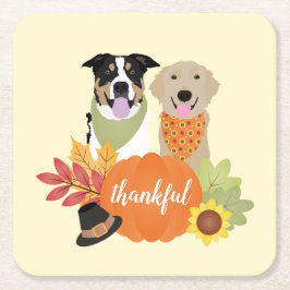 Dankbare Hunde Erntedank Harvest Pumpkins Rechteckiger Pappuntersetzer