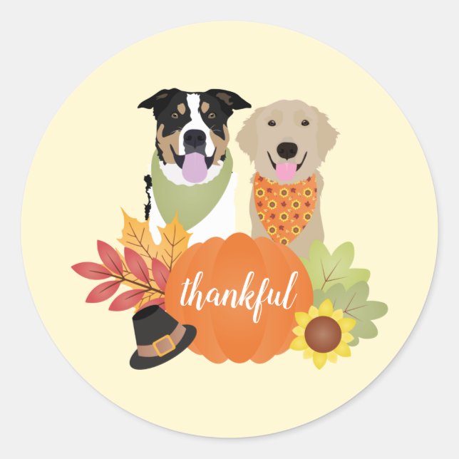 Dankbare Hunde Erntedank Harvest Pumpkins Runder Aufkleber (Vorderseite)