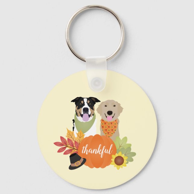 Dankbare Hunde Erntedank Harvest Pumpkins Schlüsselanhänger (Vorderseite)