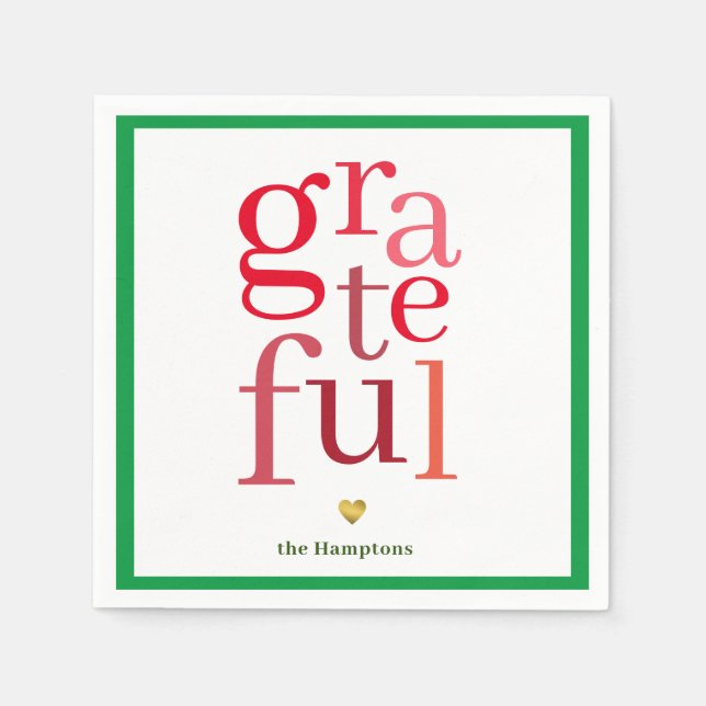 Dankbare Moderne Rote Typografie Weihnachten Serviette (Vorderseite)