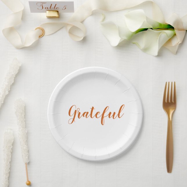Dankbare Orangenwürfelschrift niedlicher Erntedank Pappteller (Hochzeit)