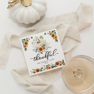 Dankbare Sonnenblumen Weißer Pumpkin-Erntedank Serviette