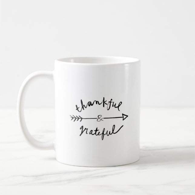 "Dankbare u. dankbare" - klassische weiße Tasse (Links)