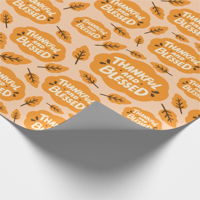 Dankbare und gesegnete Herbst Orange Blätter Nahtl Geschenkpapier (Ecke)