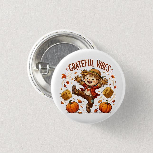 Dankbare Vibes Vogelscheuche Herbst Button (Vorne & Hinten)