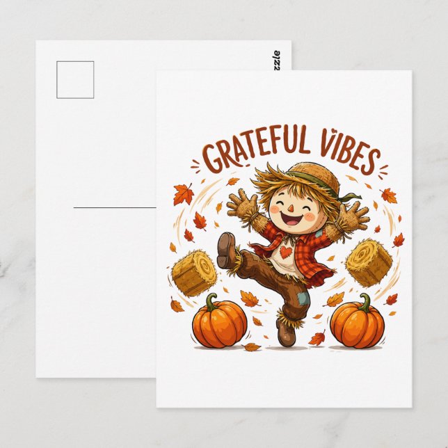 Dankbare Vibes Vogelscheuche Herbst Postkarte (Vorne/Hinten)