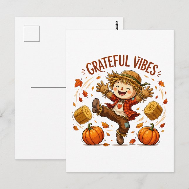 Dankbare Vibes Vogelscheuche Herbst Postkarte (Vorne/Hinten)