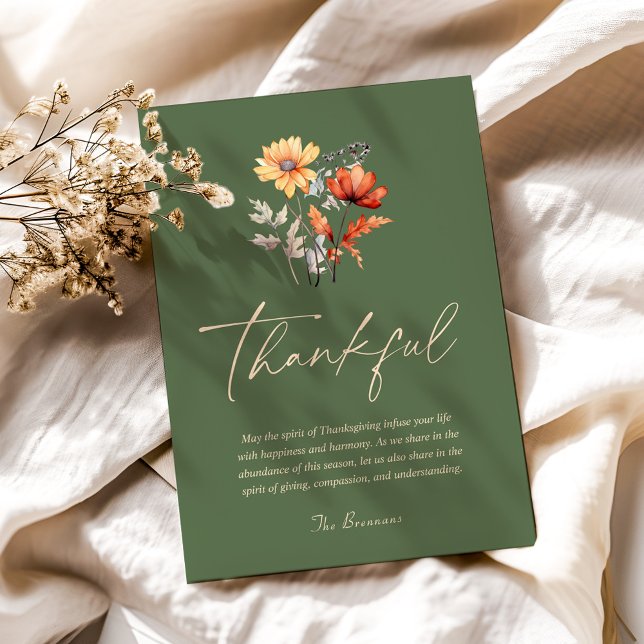 Dankbare Wildblume Moderner rustikaler Erntedank Feiertagskarte (Thankful Wildflower Modern Rustic Thanksgiving Holiday Card)