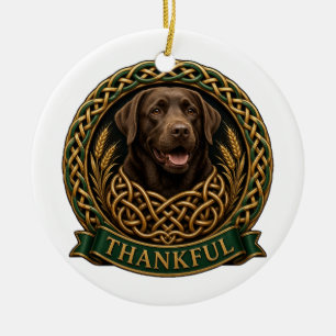 Dankbarer Chocolate Lab Celtic Knot Thanksgiving Keramik Ornament
