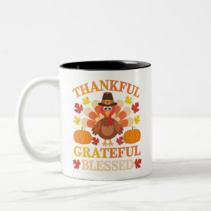 Dankbarer Dankbarer Gesegneter Truthahn Erntedankf Zweifarbige Tasse