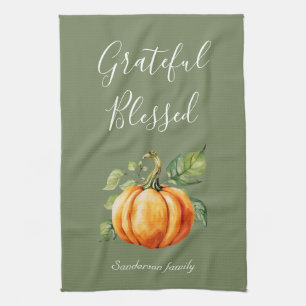 Dankbarer Erntedank Pumpkin Moss Green Geschirrtuch